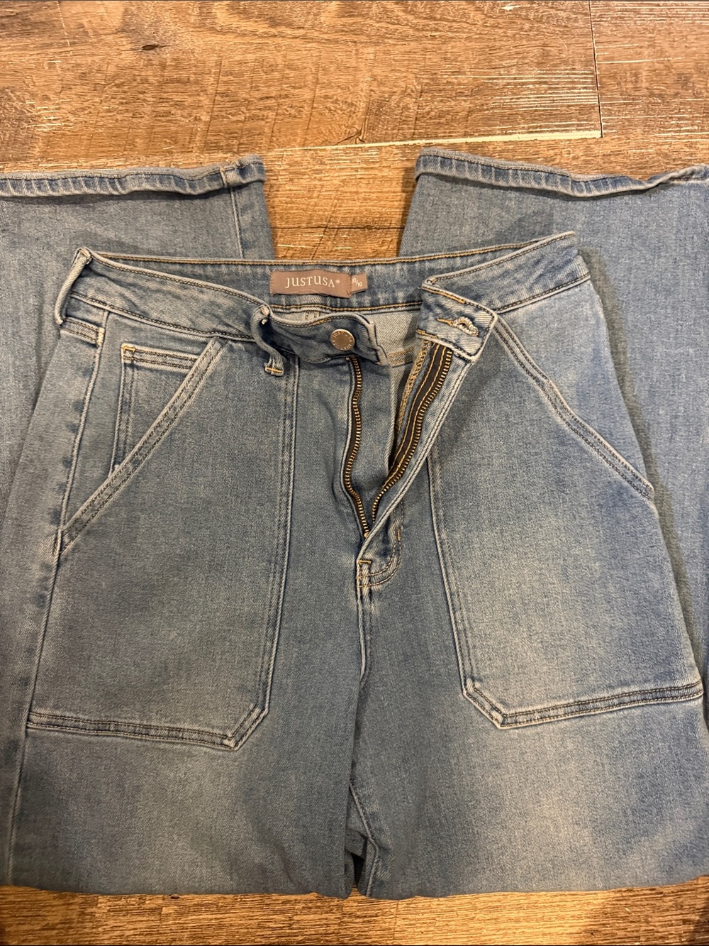 Just USA Light Blue Straight women’s Jeans with Front Patch Pockets